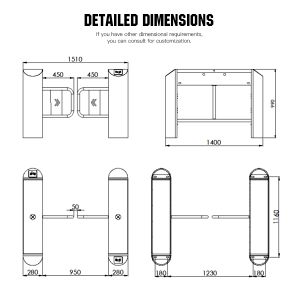 HCW Automatic Swing Barrier Turnstile Gate with 950mm Channel Width for 30–45