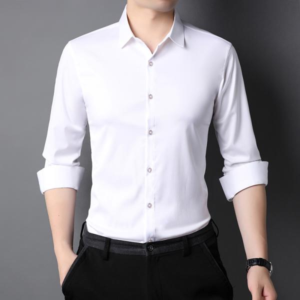 Anti-pilling Men's Long Sleeve Plain Shirts with Polyester Viscose Silk Acrylic Logo