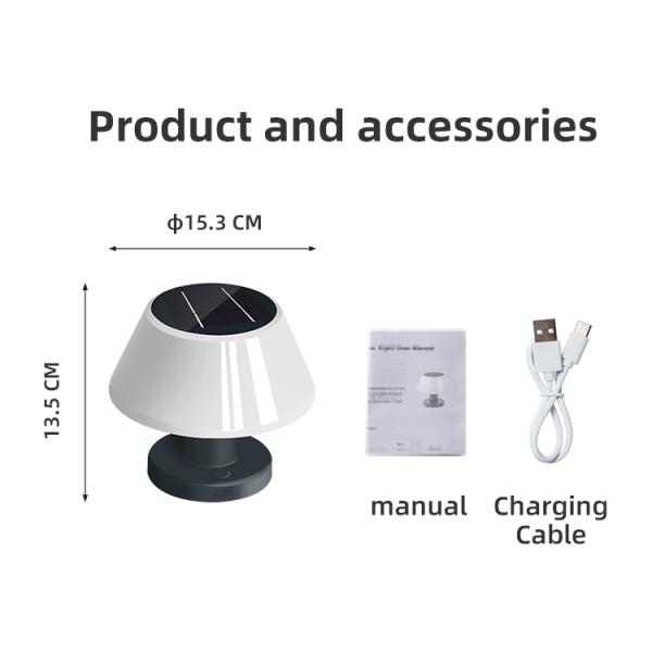 Rechargeable Powered Solar Table Lamp Light Outdoor Patio 4100K IP55