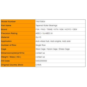 TR070904 Non Standard Automobile Roller Bearing Auto Wheel Bearing