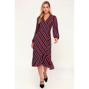 Latest Designs Wome Fasion Button Up Stripe Midi Dress