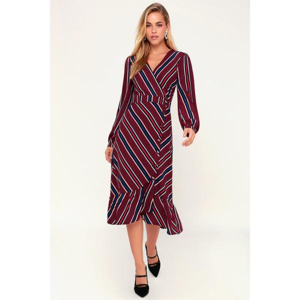Buy Latest Designs Wome Fasion Button Up Stripe Midi Dress at wholesale prices
