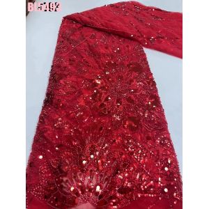 Latest fashionable aso ebi beaded lace wedding dress with shiny beaded French