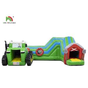 Logo Printing Green 6.5m Tractor Inflatable Obstacle Course For Party