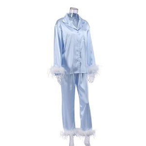 OEM maufactory Spring European And American Pajamas Silk Long Sleeved Pajamas