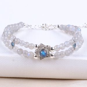 Handmade Moonstone Beaded Bracelet Natural Moonstone Bracelet Adjustable Charms