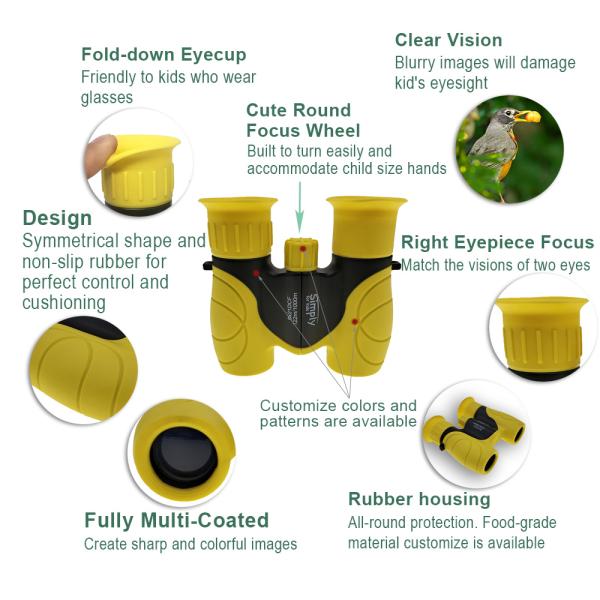 8X21 Roof Prism Compact Binoculars For 3-12 Year Old Kids Gift Toy