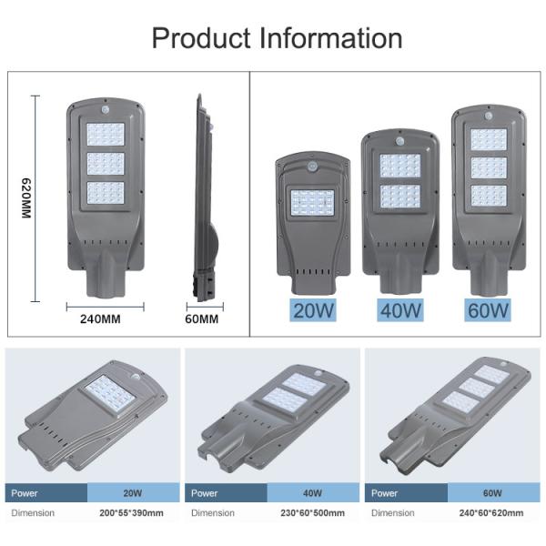 2000-2200lm Luminous Flux Solar LED Street Lights 20W Ra>85 Outdoor