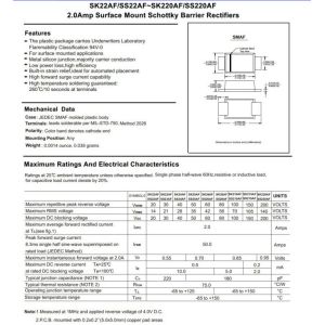Quality 2A Ss22f Thru Ss220f Schottky Barrier Rectifier Diode Smaf Package for sale