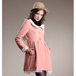 Quality Fashion Pink Woolen Winter Outerwear with Beauty Lace and Chiffon for Ladies for sale