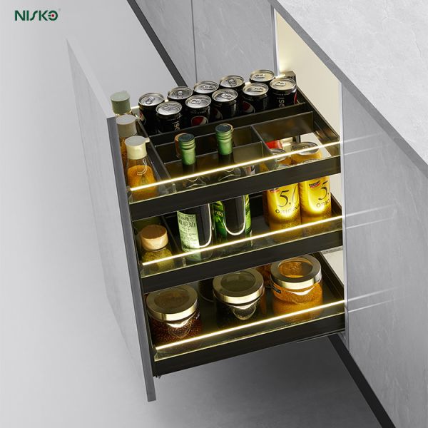 3-Tiers Pull Out Basket Seasoning Bottles Spice Rack Organizer for Kitchen