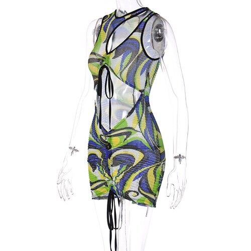 OEM maufactoryEuropean and American style women's clothing 2022 Summer printing round neck sleeveless hollow wrinkle