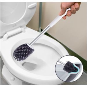 White Toilet Brush And Holder Set Silicone Bristles With Tweezers
