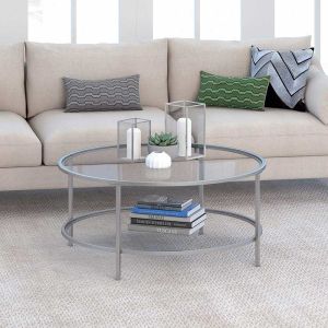 Durable Round Glass Coffee Table Living Room Furniture 17" H X 36" L X 36" W