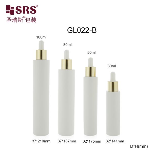 GL022 30ml 50ml 80ml 100ml Painted White Color Glass Bottle With Dropper Lotion Gold Cap Luxury For Skincare Facial Serum