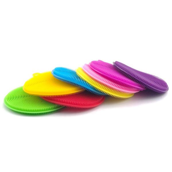 BPA-free Eco Kitchen Sink Antibacterial Brush Tool Silicone Scrubber Purple Dish Washing Sponge for Washing Dish in Multicolour