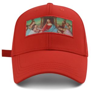 Good quality red 6 panel curved cap sublimation red hats