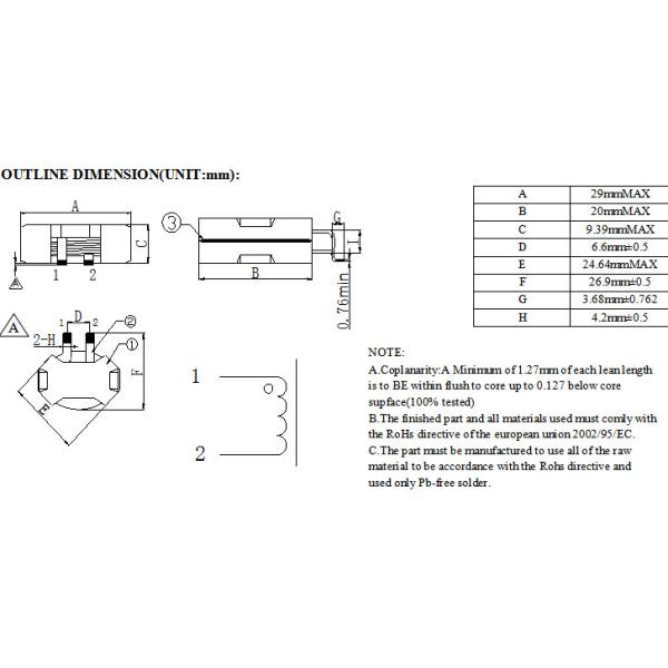 CE RM10 Electrical Power Supply Transformer Wire 0.6 * 4.2mm DCR 6.5mΩ MAX