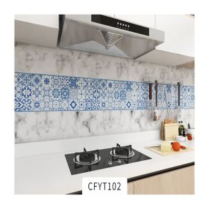 China Removable Self-adhesive Foil Sticker Kitchen Backsplash Wallpaper Roll Waterproof Wall Paper for Decorative Tile on sale