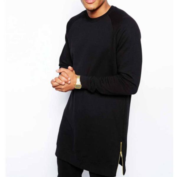 Custom new design cheap black blank long sleeve cotton casual wholesale side