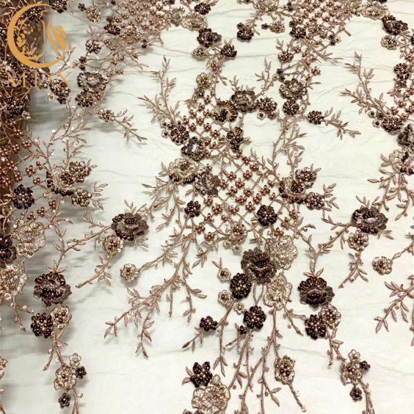 Embroidery Mesh 3D Beaded Lace Fabric French Style For Party Dress