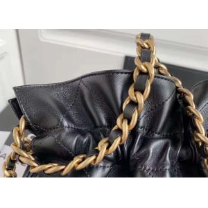 Bucket Genuine Leather Shoulder Handbag , 30cm Black Chain Handbag