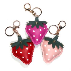 China Handmade Strawberry Leather Keychain CE Certification With Embossed Logo on sale