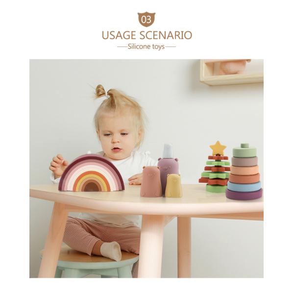 Customized Soft Silicone Toys Rainbow Stacking For Baby Educational