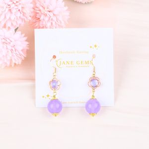 Handmade Crystal Stone Earrings Purple Chalcedony Gemstone Beaded Pendant