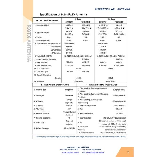 6.2m RX / TX Earth Station Antenna, ku Band Dish,Network Management