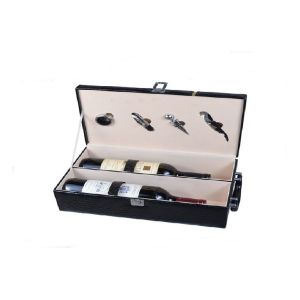 Matt Finish Wooden Wine Box Customized Diamond Pattern PU Leather