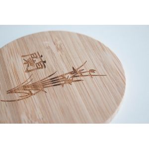 Round Laser Logo Table Bamboo Drink Coasters Funny Housewarming Gift
