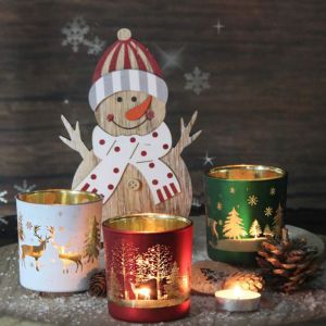Customized Frosted Glass Candle Holder For Christmas