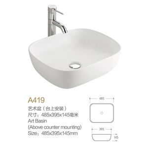 500mm 600mm Rectangular Countertop Basin With Overflow