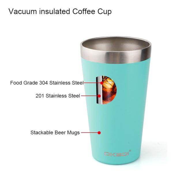 16 oz Tumbler Cup Stainless Steel Vacuum Insulated Coffee Beer Pint Cup With Lid