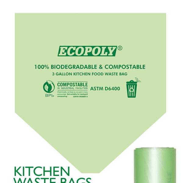 3gallon biodegradable and compostable kitchen trash bag
