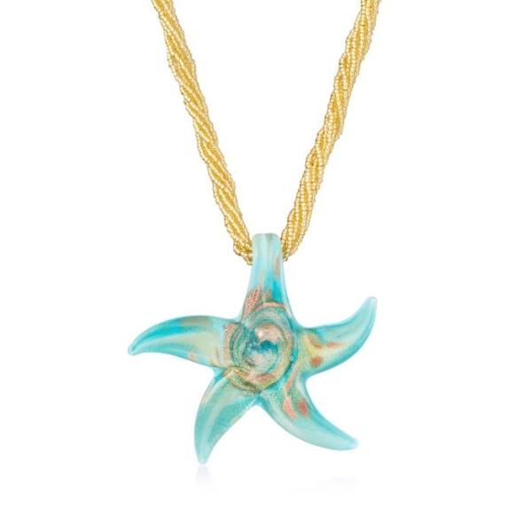 Italian Turquoise Murano Glass Starfish Necklace with 18kt Gold Over Sterling