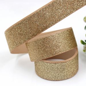 Quality Gold Glitter Ribbon Merry Christmas Holiday Party Celebration For Christmas Decoration Metallic Wired Edge Ribbon for sale