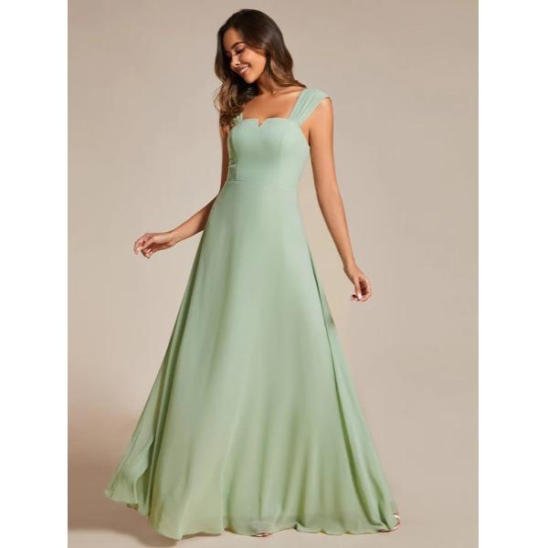 Empire High-waisted Sleeveless Cap Sleeve Square Neck Invisible Zipper Mint Green Chiffon Bridesmaid Dress