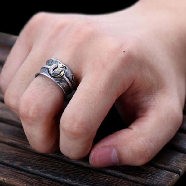 Men Women Retro Unique Feather Shapes Gold Silver Two Tone Ring (R2018040210)