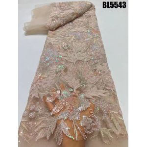 Latest fashionable aso ebi beaded lace wedding dress with shiny beaded French