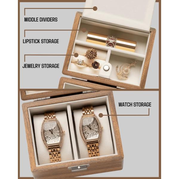 Watch Box, Watch Travel Case For Men, Wood Watch And Jewelry Holder Organizer For Woman, Portable Protection 2-Slot Watc