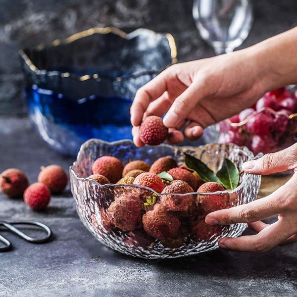 Hammered Pattern Irregular Shape Crystal Salad Serving Bowl