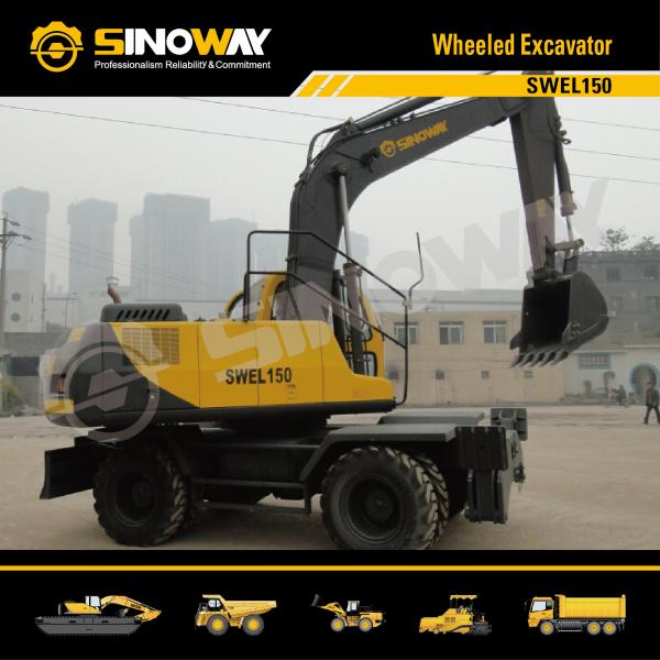 Earth Moving Machinery 15ton Wheeled Excavator Cummins Engine For Building Construction