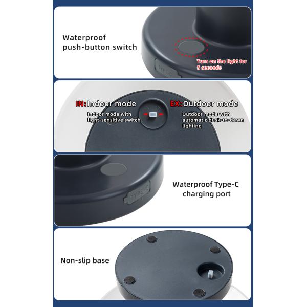 Rechargeable Powered Solar Table Lamp Light Outdoor Patio 4100K IP55