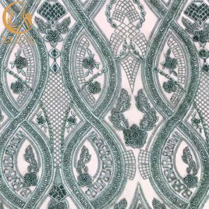 Blue Tulle Beaded 3D Embroidery Fabric Sequined Lace 1 Yard