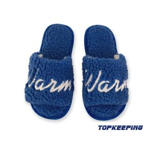 Blue PVC Fluffy Plush Warm Fur Slide Slipper Winter Iutdoor House