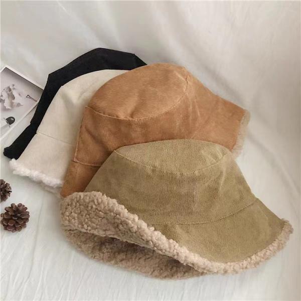 Custom Fall Winter New Fisherman's Corduroy Bucket Hat Custom Thickened Lamb Wool Japanese Fashion Warm Street Basin Hat Cap