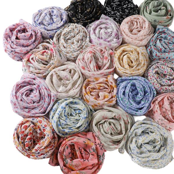 Hot Selling Lightweight Women Breathable Summer Premium Pearl Chiffon Square Plain Color Floral Printed Scarf Hijab