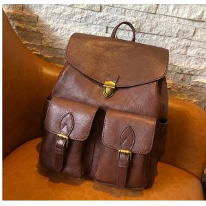 32cm Womens Waterproof Backpack Niche Vintage Leather Schoolbag